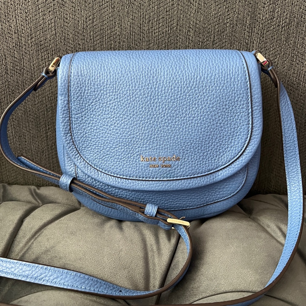 Kate Spade Small Blue Pebbled Crossbody Saddle Bag